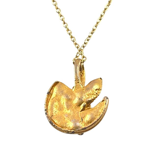 Vintage Gold-Tone Angel Pendant Necklace With Green Accents On 16" Chain - Picture 4 of 6